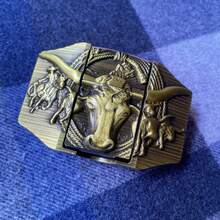 Western Longhorn Bull Belt Buckle With Detachable Lighter - Antique Bronze Cowboy Buckle - Novelty Lighter - Unisex Streetwear Gift - bull head - 查看 5