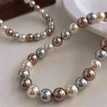1pc Elegant Freshwater Pearl Necklace - Mixed Candy Color, Luxury Women's Clavicle Chain, Suitable For Daily Wear And Gifting - Grey - 查看 3