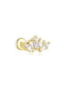 SereneSpark 1件S925纯银皇冠立方氧化锆耳钉，精致女士饰品 - 金色 - 查看 9
