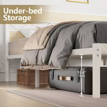 VECELO Double Size Bed Frame With Wooden Headboard, Steel Slat Support, Modern Platform Bed, Easy Assembly - Apricot - View 6