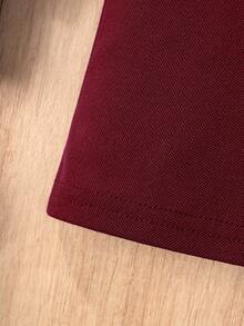 Young Boy Classic Casual Polo Shirt With Letter Embroidery Badge, Color Block Trim Collar, Long Sleeve, Suitable For Daily, Group Travel, Gathering, Outdoor Activities - Burgundy - View 8