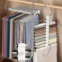 Percha de pantalones actualizada, percha de acero inoxidable multifunción antideslizante, la percha de pantalones también se usa como percha de ropa, percha de ropa de acero inoxidable antideslizante, estante de almacenamiento de armario, diseño ahorra espacio, adecuado para pantalones, vaqueros, leggings y pantalones de chándal, ideal para la organización del armario, beige, estilo navideño cómodo, organizador, esencial para dormitorio