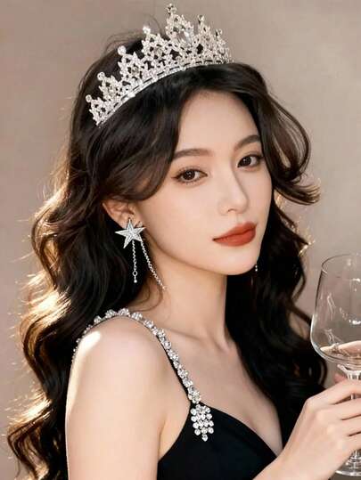 1pc Elegant Crystal Crown, Suitable For Women, Suitable For Weddings, Banquets, Parties And Other Occasions