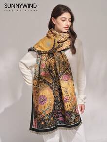 1条水墨画图案涤纶优雅时尚保暖围巾，适合秋冬季日常佩戴 - 彩色 - 查看 7