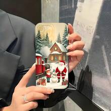 1PC Phone Case ,  Christmas House Train Santa Snowman , Stylish Phone Case, Phone Decoration, All-around Lens Protection, Creative Small Gift, Funny Gift for Boys and Girls - ブラック - チェックする 5