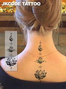 JKCODE TATTOO Tatuaje temporal de flor de loto del renacimiento de Ramadán, diseño delicado, resistente al agua, de larga duración 7-14 días