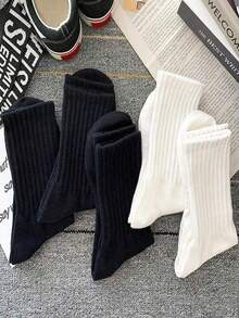 5 Pairs Of Autumn And Winter Women's Mid Length Socks, White, Sports And Casual Socks(No Cardboard) - màu đen - Xem 4
