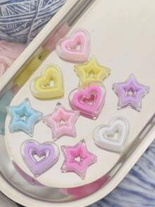 20pcs Transparent Heart & Star Shaped Acrylic Beads With Holes, DIY Phone Charm Accessories
