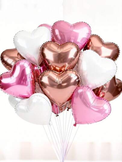 15/30個 10インチと18インチのローズゴールドとピンクホワイトのハート型バルーン - アルミ箔ハート型バルーンデコレーション、誕生日、結婚式、ブライダルパーティーに適しています。ヘリウム膨張済み、使いやすい。季節を問わずパーティー用品として、バレンタインデー、婚約、記念日などのお祝いに適しています。