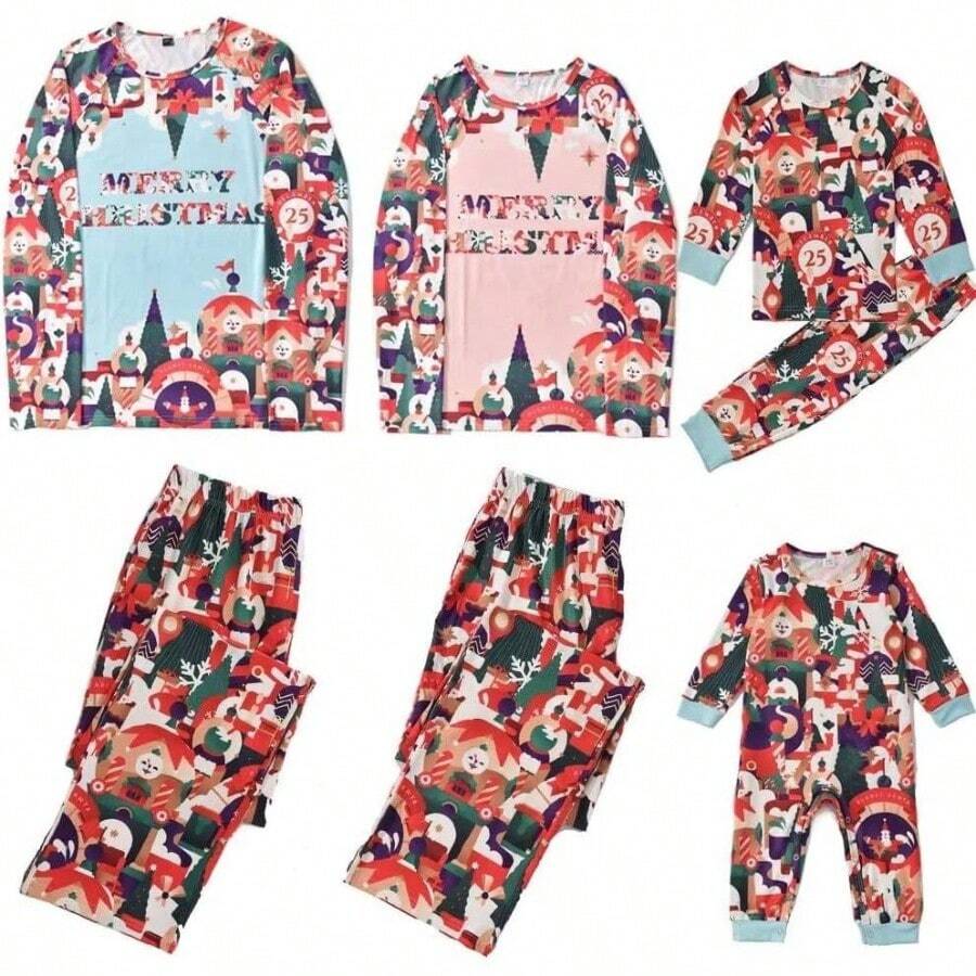Pijamas familiares a juego, conjuntos de Navidad, casual, manga larga, ropa de Navidad, ropa de dormir suave, 4 - 5T - inicial - Ver 1