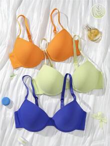MIMILEMON 3pcs/Set Women's Fashion Underwire Gather Bras - Bust Enhancing, Lifting, Sexy, Comfortable All Day, Shaping Daily Look - Multicolor - View 2