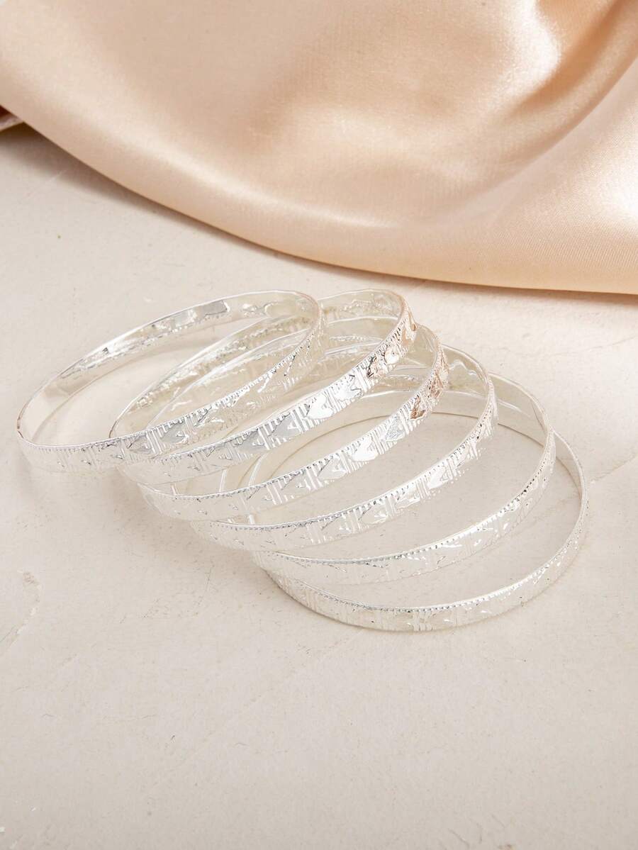 6 piezas Pulseras brazalete elegantes y únicas de metal con capas en forma de corazón - Multicolor - Ver 1