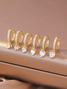 Có 2 màu! Bộ khuyên tai hình trái tim đính đá lấp lánh bằng vàng, sang trọng, mặt dây chuyền hình trái tim màu trắng/xanh, phù hợp cho các bữa tiệc của giới trẻ châu Âu và Mỹ, trang phục hàng ngày, hẹn hò, bộ khuyên tai - Trái tim - Xem 7