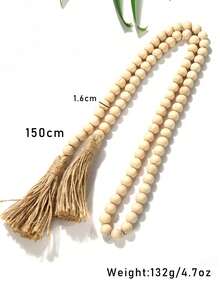 1pc Beige Tassel Jute Rope With Wooden Beads Diy Handmade Jewelry Accessory & Decoration - Natural wood color wood bead tassels - View 13