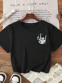 Women's Casual Loose Skull Printed Round Neck T-Shirt, Summer T-Shirt, Women Tops - Black - View 3