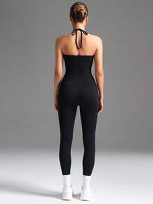 Yefecy Seamless High Elasticity Racerback Sports Jumpsuit With Lifting Effect - Black - View 2