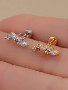 1 pieza Pendientes de perforación plana con barra de cristal CZ 20G para trago, cartílago, hélice, concha, roca, estándar plano, joyería para mujer - Un pendiente de circonita redondo y curvado - Ver 5