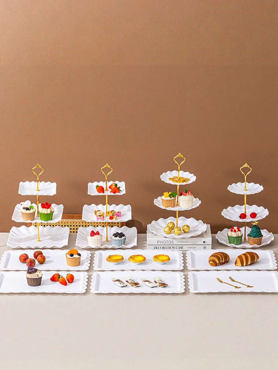 10PCS 3-Tier Cupcake Stand, Fruit Platter, Plastic Tiered Serving Stand, Square Dessert Tray For Tea Party - 白色 - 查看 1