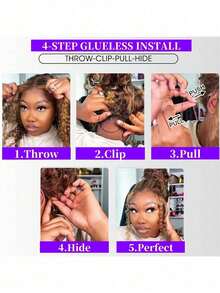 ZHENDEFA 360°蕾丝前假发，带隐藏式绑带，真人发丝，360°全蕾丝杰瑞卷真人发假发，带隐形抽绳，湿波浪蕾丝前假发，自然发际线，蜜金色挑染 4/27 - S4/27 - 查看 9