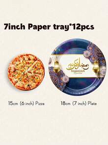 7/9 Inch Paper Party Plates - 6-48 Servings, Suitable For Ramadan, Eid, Birthday, Picnic, Camping Decor. 96/12 Per Set, Ramadan, Eid, Ramadan Blessings, Ramadan Gathering, Eid Celebration, Ramadan Tableware, Eid Party Plates, Arabic Holidays, Islamic Holidays - Multicolor - View 15