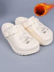 女士冬季保暖家居拖鞋，圣诞老人印花，毛绒鞋垫和EVA鞋底，可调节绑带，保暖休闲靴，节日设计，冬季靴，节日鞋履，舒适鞋履 - 米色 - 查看 5