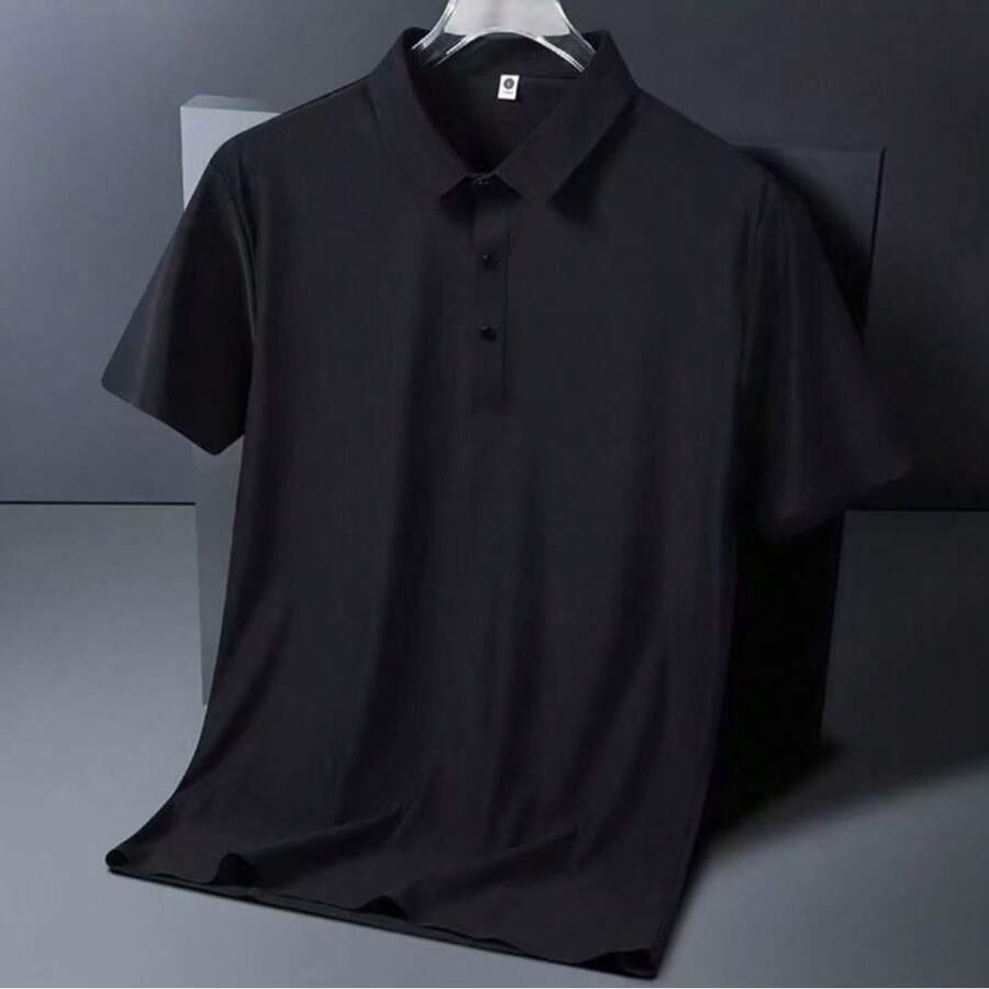 Men's Polo Shirt, Premium Lightweight And Stretchy Fabric, Imported, 100% Comfortable, Summer, Regular Fit, Buttons On The Front, Pocket, Christmas & New Year - 黑色 - 查看 1