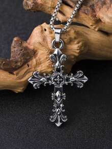 1pc Vintage Gothic Style Pendant Necklace, Suitable Men And Women Daily Wear, Long Chain Accessory, Holiday, Birthday, Easter, Graduation, Father's Day, Men Necklace, Men Jewelry, Chain Necklace - Bạc cổ - Xem 5
