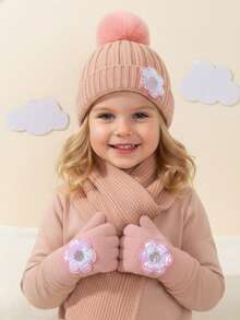 1 zestaw dziecięcy z dzianiny z cekinami i kwiatami: czapka, szalik i rękawiczki, 3 sztuki - 3 szt - Zobacz 11