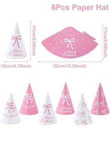 6pcs Pink Bow Birthday Party Hats, Suitable For Photography Props, Wedding Favors, Birthday Decorations, Party Decorations, Bachelorette Party Decorations, Baby Shower Decorations And Favors.