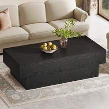 LITTLE TREE Modern Coffee Table, 55-Inch Rectangle Wooden Tea Table, Large Center Table For Living Room, Reception Room - Black - View 7