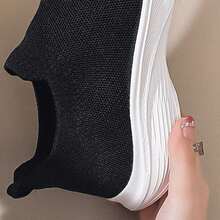 黑色2D字母印花套脚休闲运动鞋，透气 - 黑色 - 查看 2