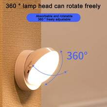 1个360°旋转夜灯，壁灯，电池供电，橱柜灯，室内感应灯，装饰性室内照明，暖光和白光，橱柜下LED灯，室内感应夜灯，室内照明，镜前灯，带LED感应器，适用于楼梯或卧室、房间、厨房、浴室、楼梯、架子等场所。