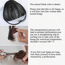 空气刘海假发片，一体式3D刘海发饰 - 逼真合成夹式接发，适合日常佩戴，易于造型，外观自然，打造更浓密丰盈的秀发，多功能女士发饰夹式刘海，前部整齐浅棕色刘海假发片，合成假发刘海片，夹式接发，女士专用，耐热，配有爪夹、发夹、发卡。 - 彩色 - 查看 9