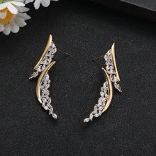 1 Pair Cubic Zirconia Streamlined Decorative Earrings, Suitable For Women, Fashionable For Parties/Art Events - 1Pair - View 8