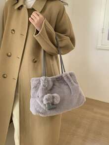 Autumn/Winter New Plush Tote Bag For Women, Fashionable Shoulder Bag, Casual Large Capacity Handbag Suitable For Daily Use, Shopping, Dating, Gift, College Style - Multicolor - View 8