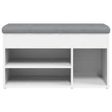 vidaXL Ławka na buty biała 82x32x45,5 cm Drewno konstrukcyjne - Brązowy - Zobacz 6