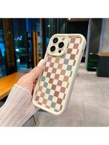 Fundas de  Beige - Estampado a cuadros multicolor vintage, hecha a mano, compatible con modelos 11-16 Pro Max Plus - Multicolor - Ver 3