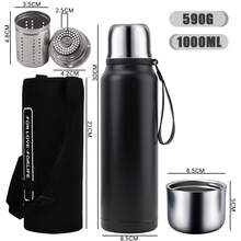 SSGP Termo de Acero Inoxidable 1000ML,Termo para Agua con Infusor de Té,Botella de Agua,Cierre Hermético,Sin BPA,Manténgase caliente y frío(24 horas),con manga de botella,A prueba de derrames - Negro - Ver 2