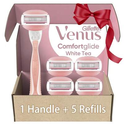  Gillette Venus White Tea Afeitadora para Mujeres, Recortadora de Vello Púbico, 1 Mango + 5 Hojas de Repuesto, Regalo para Mujeres