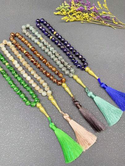 1pc 33pcs 10mm Prayer Beads Rosary Gift For Eid Al-Adha Muslim Prayer Beads, Classic Multi-Color Options, Unisex, Tassel Prayer Daily Worship Beaded Bracelet