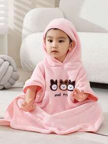 1件婴儿/儿童连帽浴袍，珊瑚绒吸水斗篷，可爱卡通图案，适合居家、海滩、浴室穿着