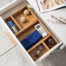 SURUIHK Bamboo Drawer Organizer With Adjustable Wooden Dividers, Stackable 7 Grid Storage Container Trays For Kitchen, Bathroom, Office Desk And Makeup Storage Organization - Brown - View 4