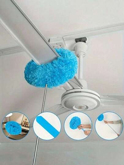 1个长柄超细纤维除尘掸 - 防尘、可重复使用、机洗、易于清洁的刷子 - 可拆卸刷头方便清洁，适用于房车和家庭，可用于清洁墙壁、架子、家具和窗户顶部。