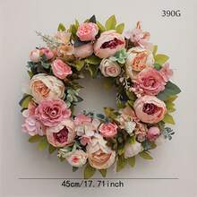 Valentine's Day Wreath Hanging Ornament Artificial Peony Floral Garland For Door Wall Party Supplies - Hồng - Xem 6