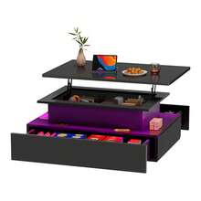 BALCONERA GeoTower Lift Top Coffee Table – High Glossy Modern Wooden Rectangle Tea Table With LED Strip & 2 Drawers - Black - View 7