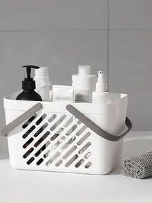 双提手斜纹镂空沥水浴篮，塑料浴室收纳整理架，带提手，多功能沥水淋浴篮，适用于厨房水槽和浴室台面，现代家居收纳方案，送给房主、家庭主妇、大学生的完美礼物，乔迁新居、母亲节的理想之选 - 白色 - 查看 3