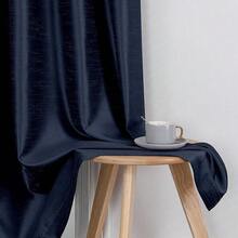 Chyhomenyc Uptown Navy Blue Faux Silk Curtains 96 Inch Length 2 Panels For Bedroom, Shiny Luxury Room Darkening Slub Textured Soft Fabric Rod Pocket Window Drapes, Each 40x96 Inches, 8 FT,NavyBlue40inchWx96inchLPackof2 - 海軍藍40吋寬x96吋長2個裝 - 查看 5