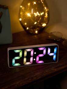 1pc LED Mirror Display Digital Alarm Clock With Real-Time Temperature Display, Adjustable Brightness And Voice Control, Light Sensor Alarm Clock, Home Decor, Bedroom Decor Gift, Birthday Graduation Digital Clock, Dorm Decor, Back To School Decoration, School Surprise, Study Supplies