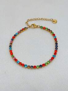 1pc Adjustable Size Stainless Steel Zirconia Bracelet, Available In Multiple Colors For Women - Adjustable Bracelet - View 29