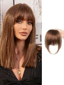 شعر مستعار سيدات من الحرير المقوى والناعم ذو الغرة المزدوجة، مع دبابيس شعر ثلاثية، مشابك شعر، دبابيس شعر، مشابك شعر